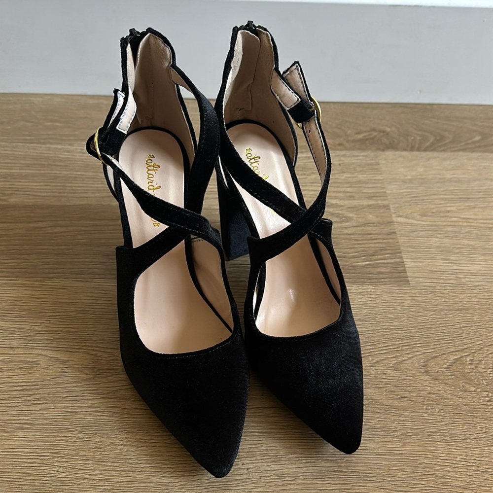 Velvet Cross Strap Heels